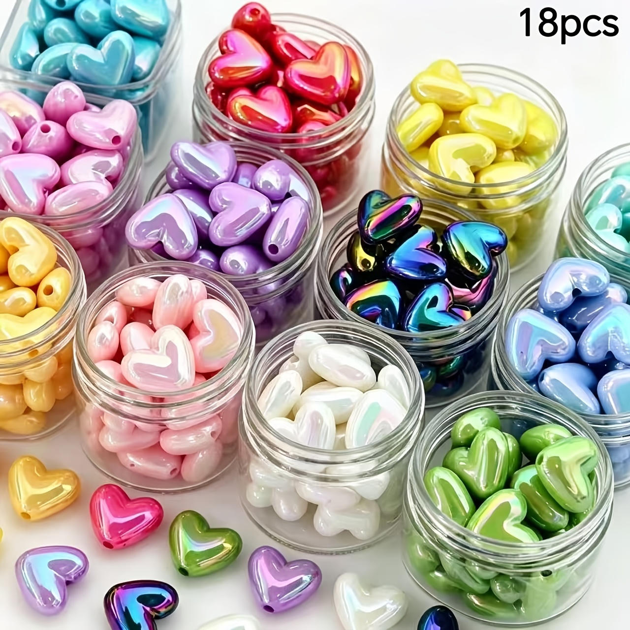 TEMU 17MM 18pz Dopamine Must-Have Perline Acriliche a Forma di Cuore Iridescenti Elettroplaccate, Cuore Pesca Pieno e Voluminoso con Delicato AB