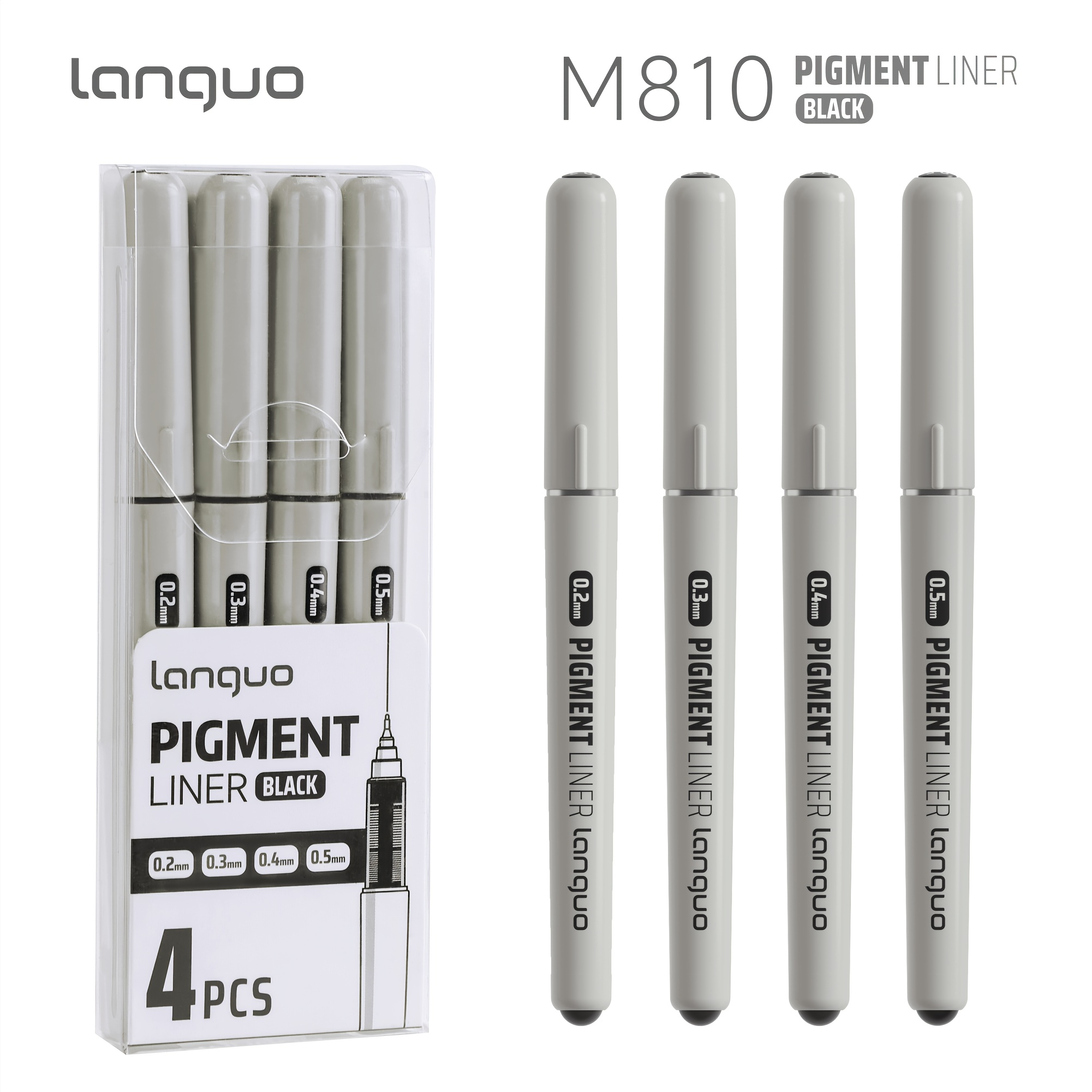 TEMU Lot de 4 stylos à dessin à pointe fine - Ensemble de stylos à encre - Stylo à dessin noir, pointes de 0,2/0,3/0,4/0,5 mm, convient pour le