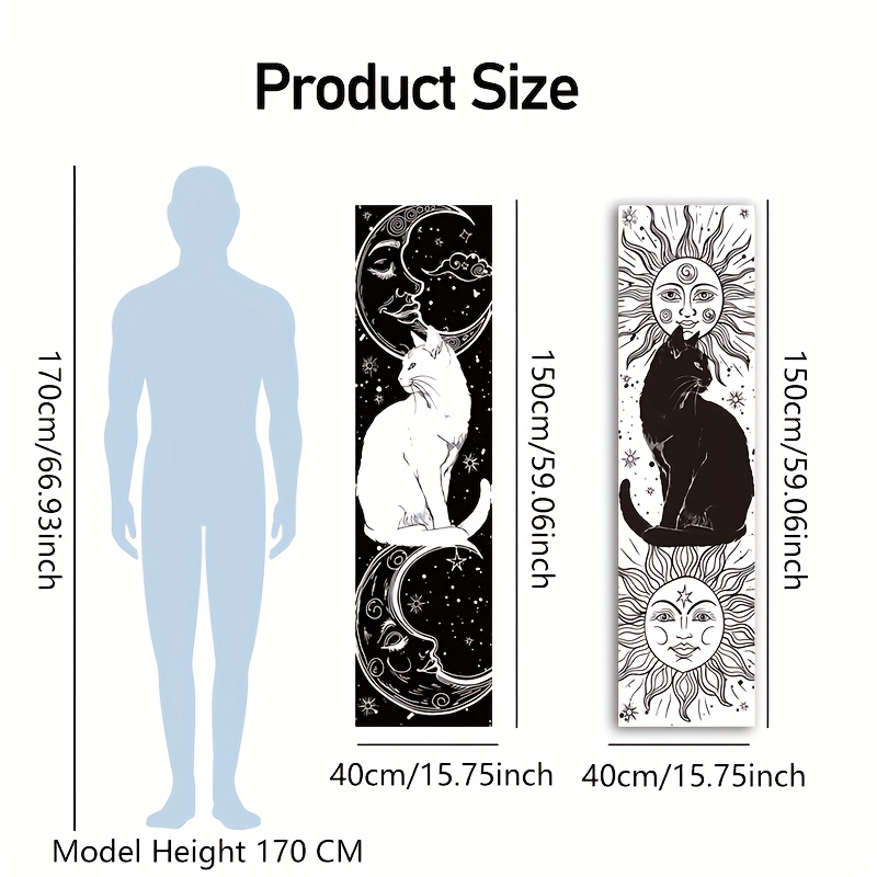 2d Flat - 2d Flat - 2pcs/set 2d Flat Printing Tapestry | Black And White Cat Vertical Banner Tapestry, Sun And Moon Long Narrow Tapestry Wall Hanging, Stars Card Aesthetic Tapestries