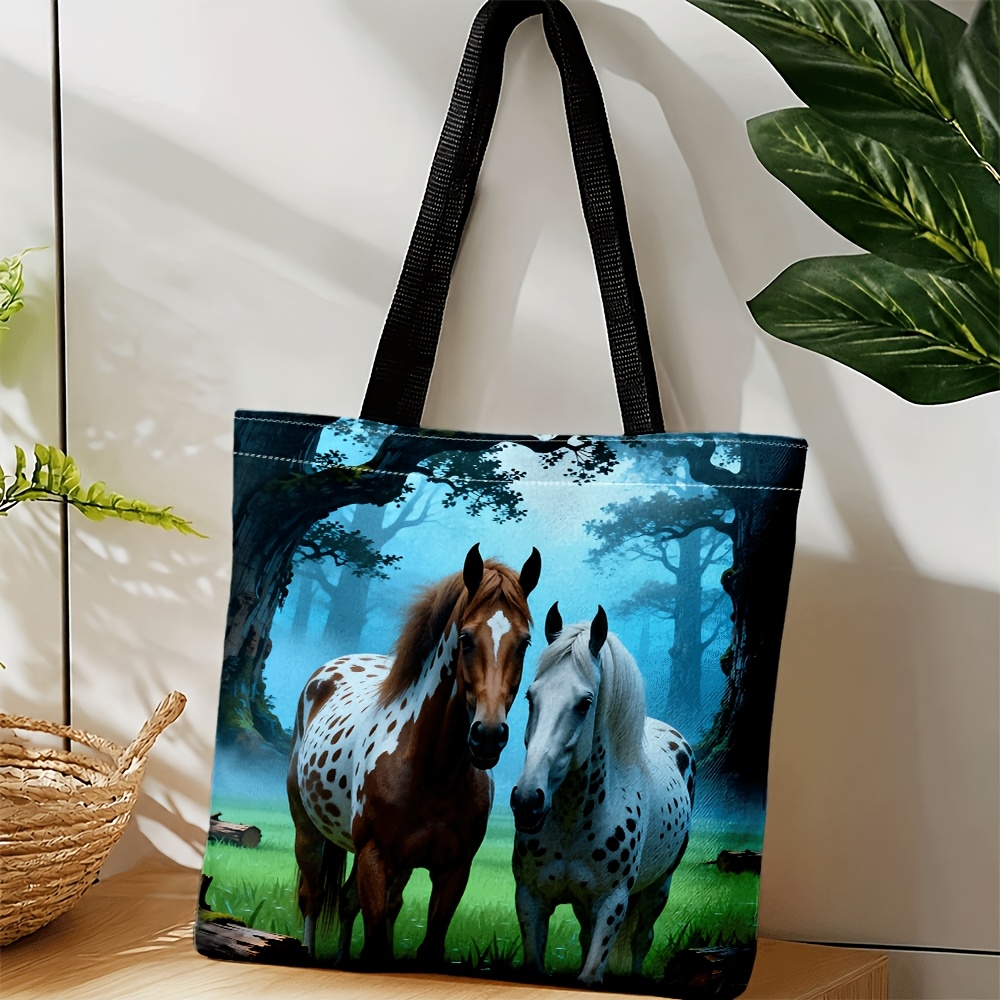 TEMU Women's Horse Print Crossbody Tote Bag - High Quality Suitable For Daily Commute, Casual Use & Horse-themed Style, Machine Washable Shoulder Bag