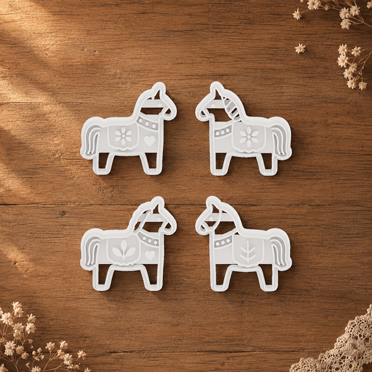 TEMU 4pcs Retro Flower Pony Polymer Clay Cutter, Various Pony Clay Molds, Pony Shaped Clay Molds, Daily Scene Jewelry Making Tools, Craft Supplies,