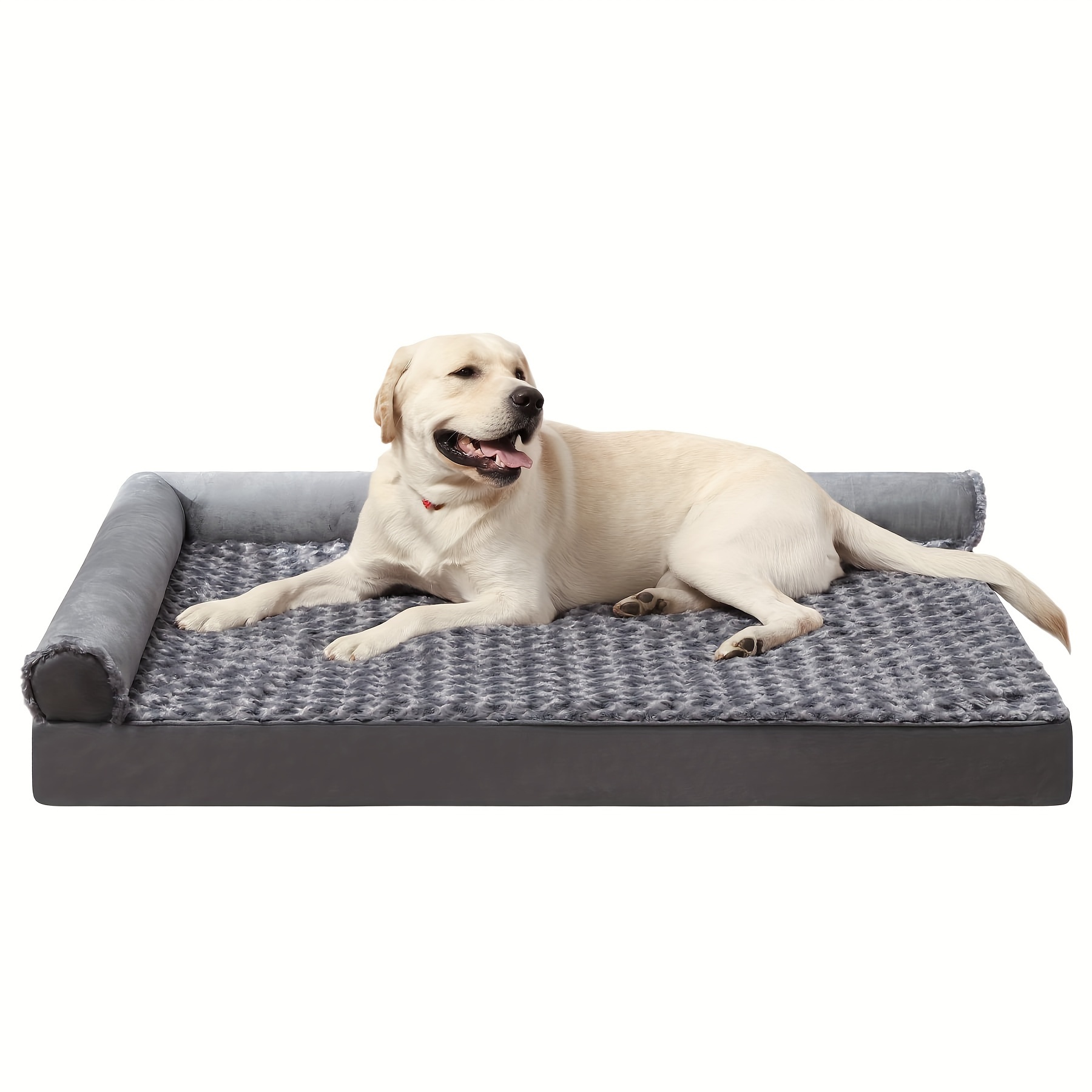 High Density Foam Dog Bed For Medium Dogs - Orthopedic Egg Dog Sofa Bed With Soft Sherpa Surface, Bolster Pet Couch With Washable, Bottom