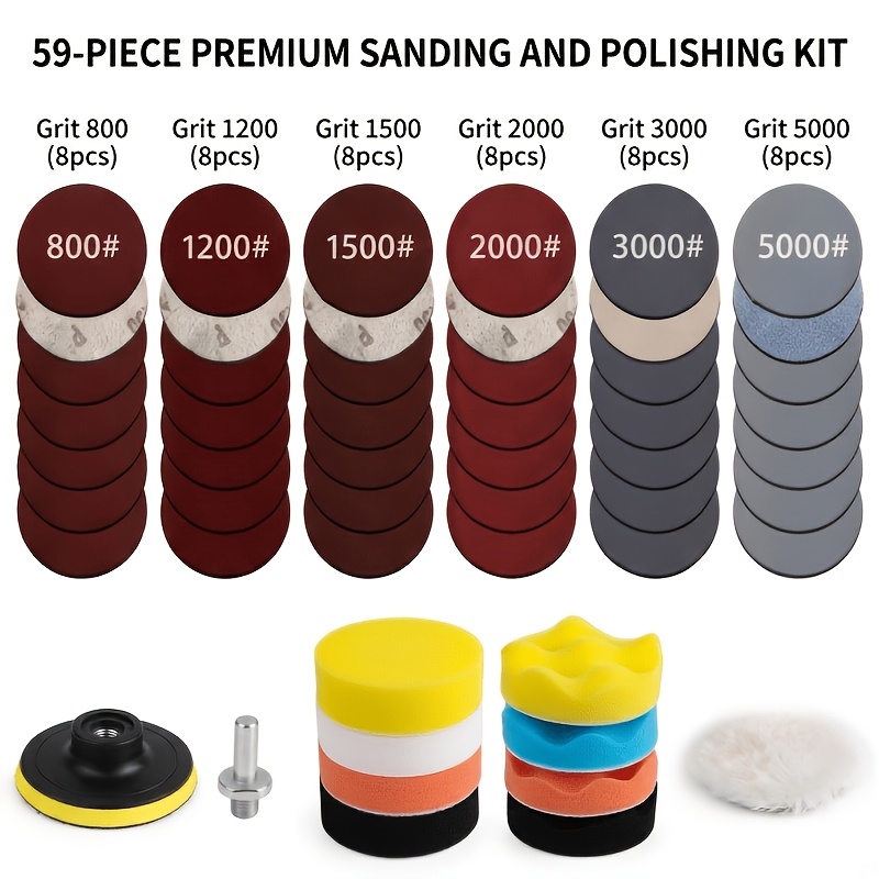 Image of 59pcs Headlight Repair And Refurbishment Kit, Car Polishing Disc 3inch 75mm, Car Wax Sponge, Sandpaper Pad, Used For Car Detailing And Maintenance