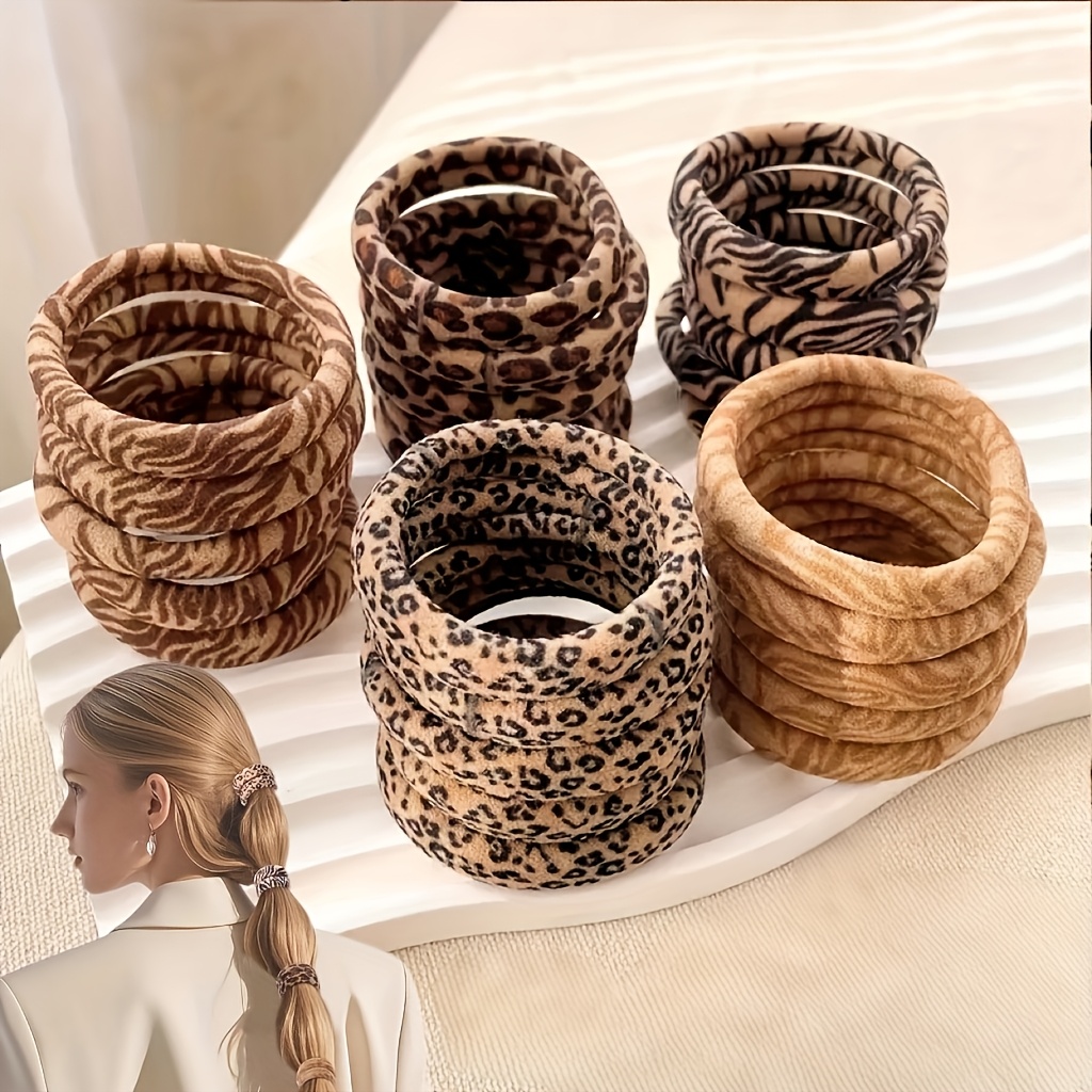 Random 19/29pcs Leopard Print High-Elastic Ponytail Hair Ties