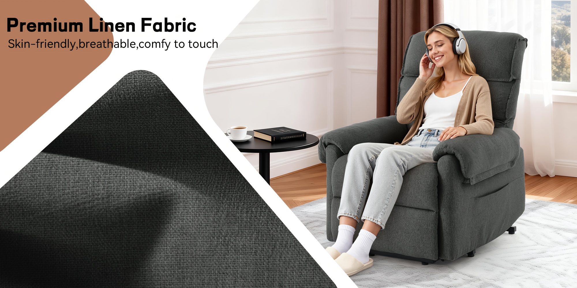 small compact ergonomic electric recliner with side pockets   seniors reading or relaxing   room stylish adjustable recliner side storage pockets free shipping Product details 3