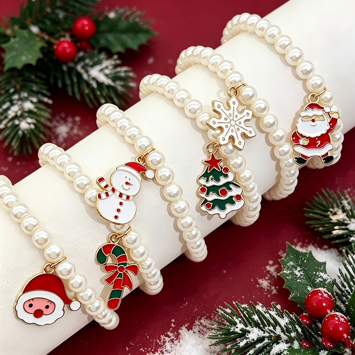 TEMU 6pcs Christmas Series Cute Women's Fashion Beaded Bracelets