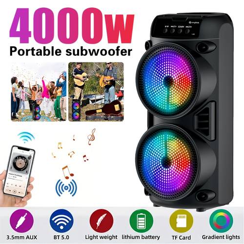 wireless speaker portable speaker multi function dual speakers loud stereo with rgb lighting ultra long supports bt usb tf card fm rechargeable battery ideal for parties home outdoor use