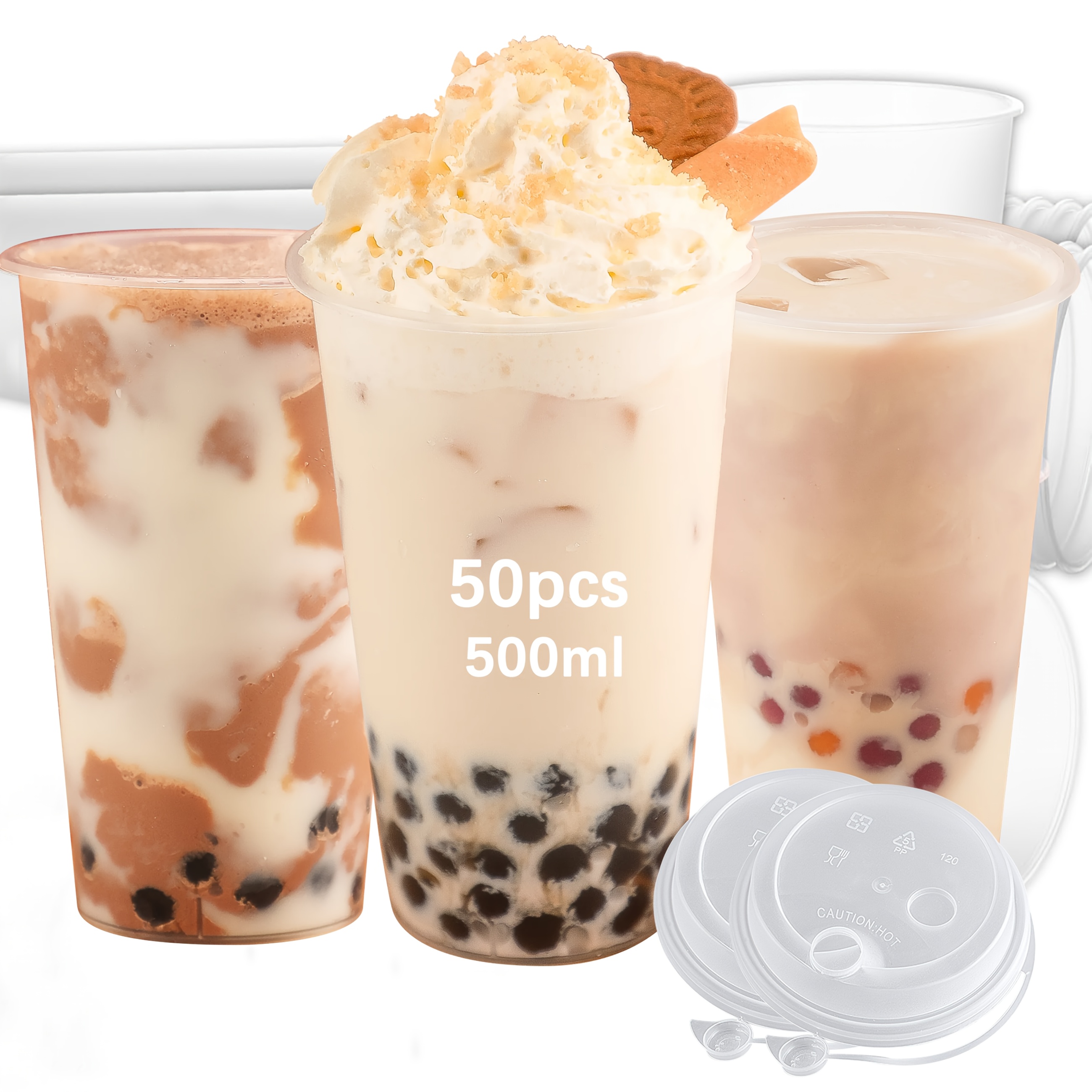 Image of Saeiv 50 Frosted Cups With Lids, Reusable Frosted Cups Suitable For Cold And Hot Drinks, For Gatherings And Parties