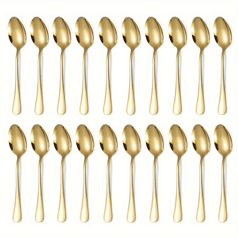 TEMU 20pcs Set Of Golden Dessert Spoons, 5.43-inch Stainless Steel Coffee Spoons, Spoons, Modern Tea Spoons, Reusable Ice Cream Spoons, Washable