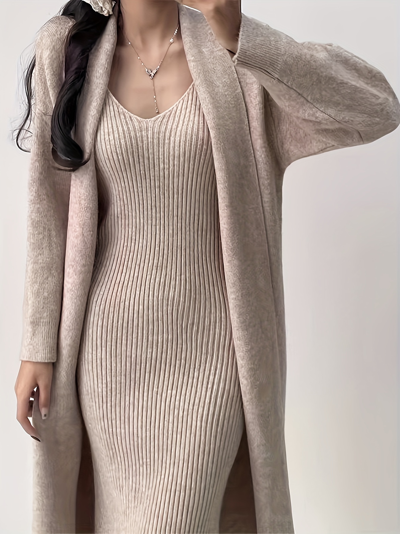 french style midi vest dress cardigan set autumn winter