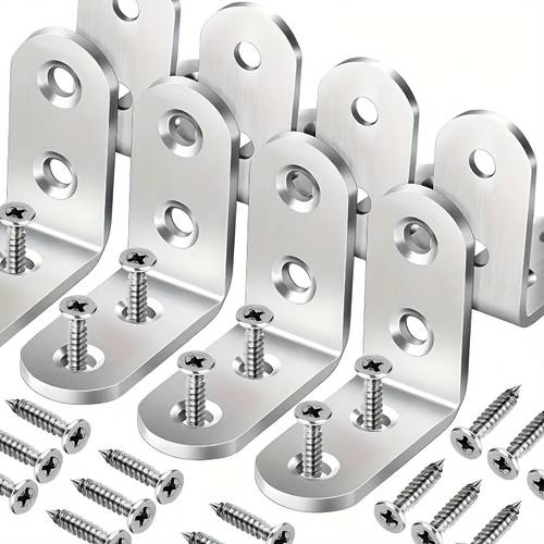 50pcs 10 brackets 40 screws heavy duty l shaped brackets with screws 1 57x1 57 inches at a 90 degree angle screws rust resistant metal suitable for wooden shelves chairs tables vanities assembly