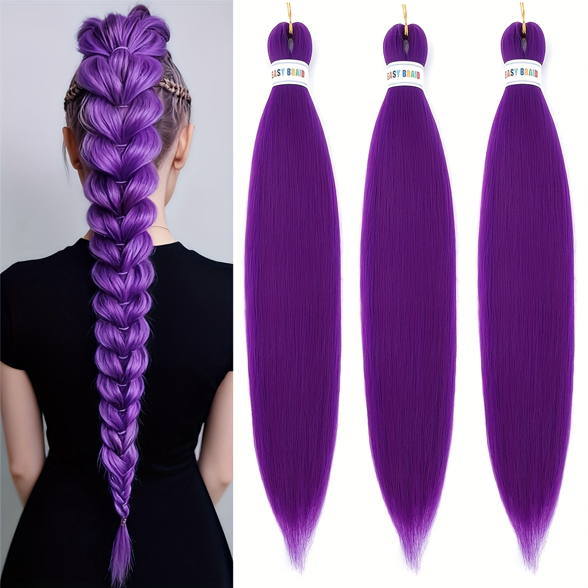 E-shop Lila Flecht Haar 30 Zoll 3er Pack Flecht Haar Vorgezogen Bunte Haarverlängerungen für Twist Braids Weiche Textur Lange Synthetische Crochet