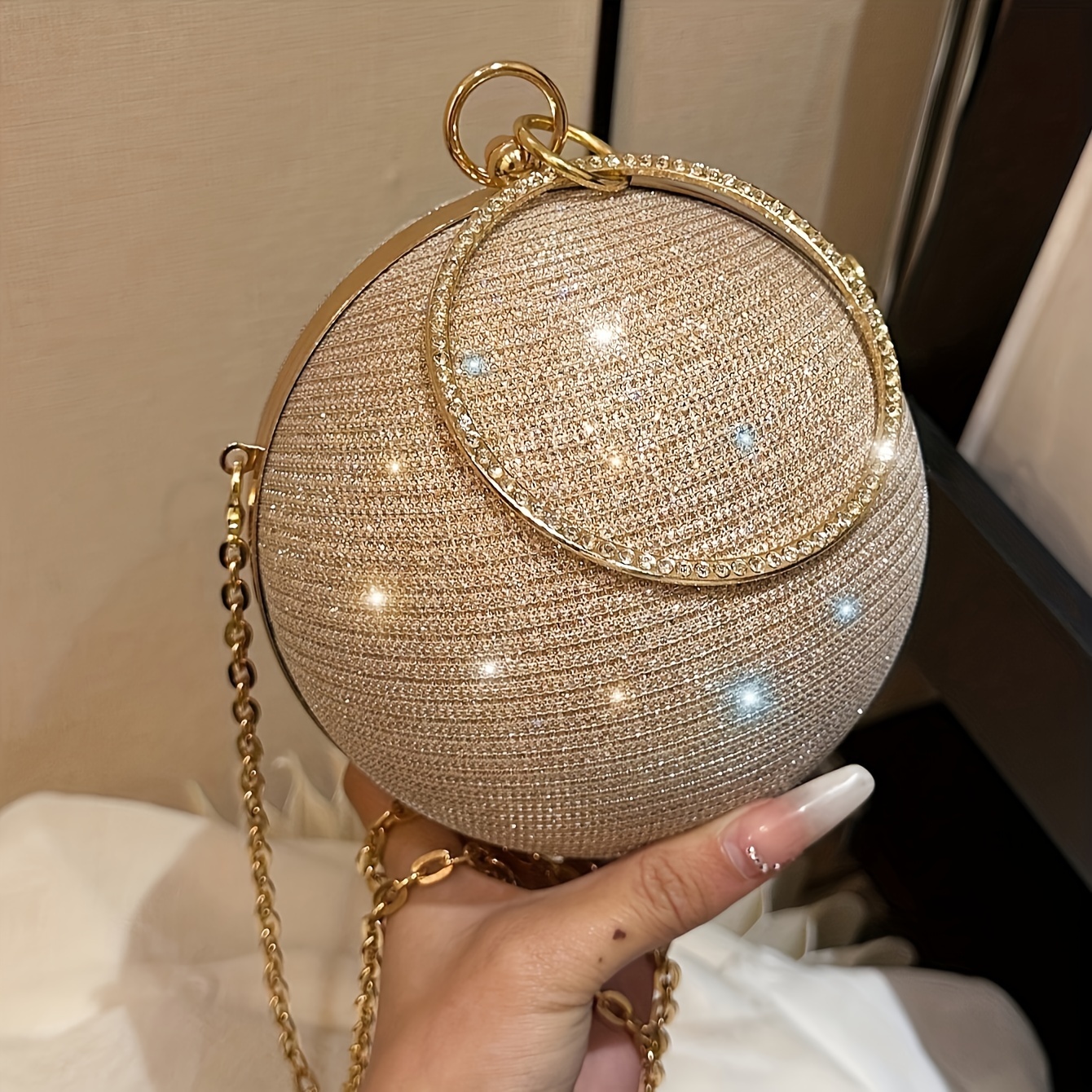 

1pc Elegant Glitter Clutch To Shoulder Bag For Women, Leather Sparkle Evening Purse With Polyester Lining, Lightweight Solid Color With Closure, Accessory For