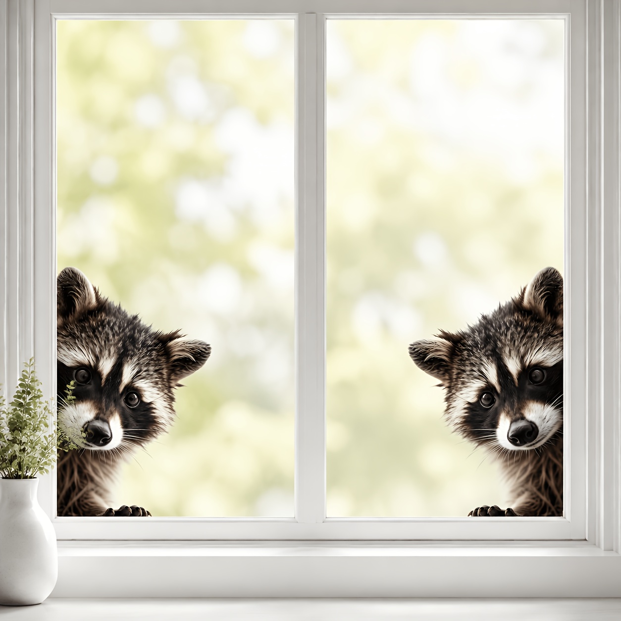 TEMU 2pcs Cute Little Raccoon Window Stickers, Adorable Glass Stickers, Pvc Static Cling, Easy To Apply And Remove, Reusable, Home Door Window Glass