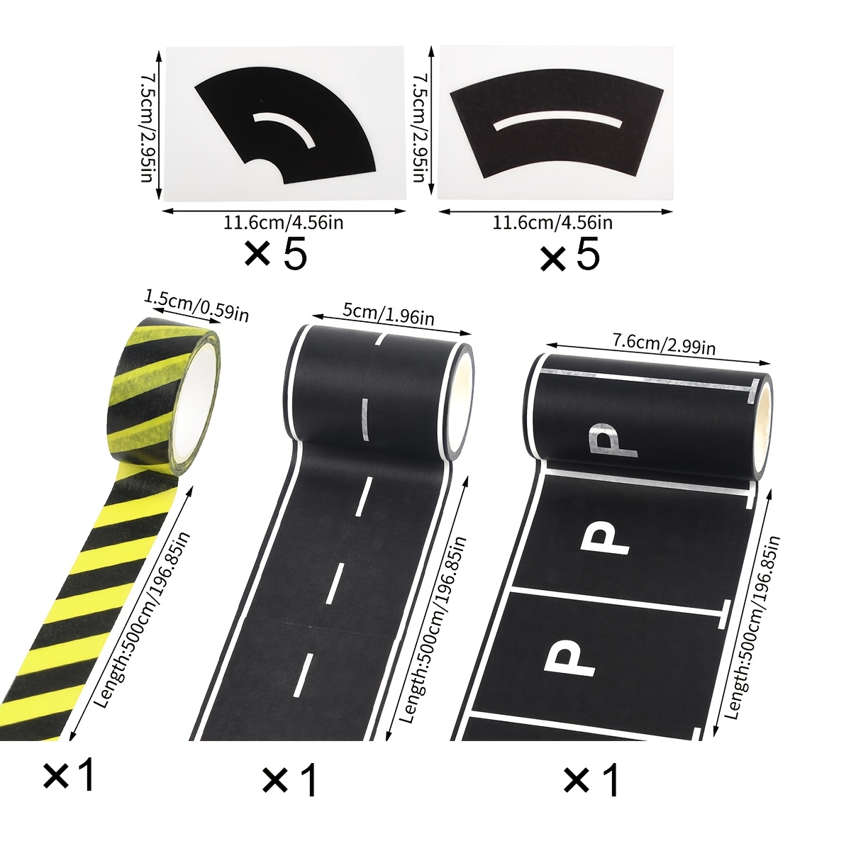 TEMU 13pcs Handcrafted Set, (includes 3 Rolls And 10 Sheets Of Creative Curve Stickers), Easy-tear Traceless Road And Rail Handmade Paper Tape,