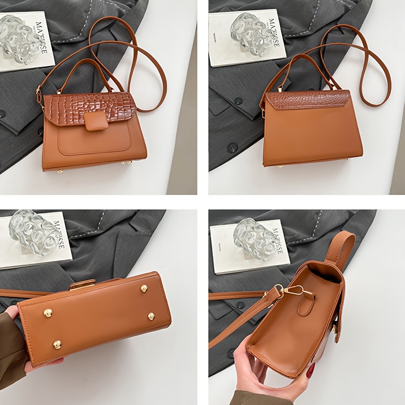 Damen Handtasche Mit Krokodilleder Optik Und Tragegriff_voghion.com