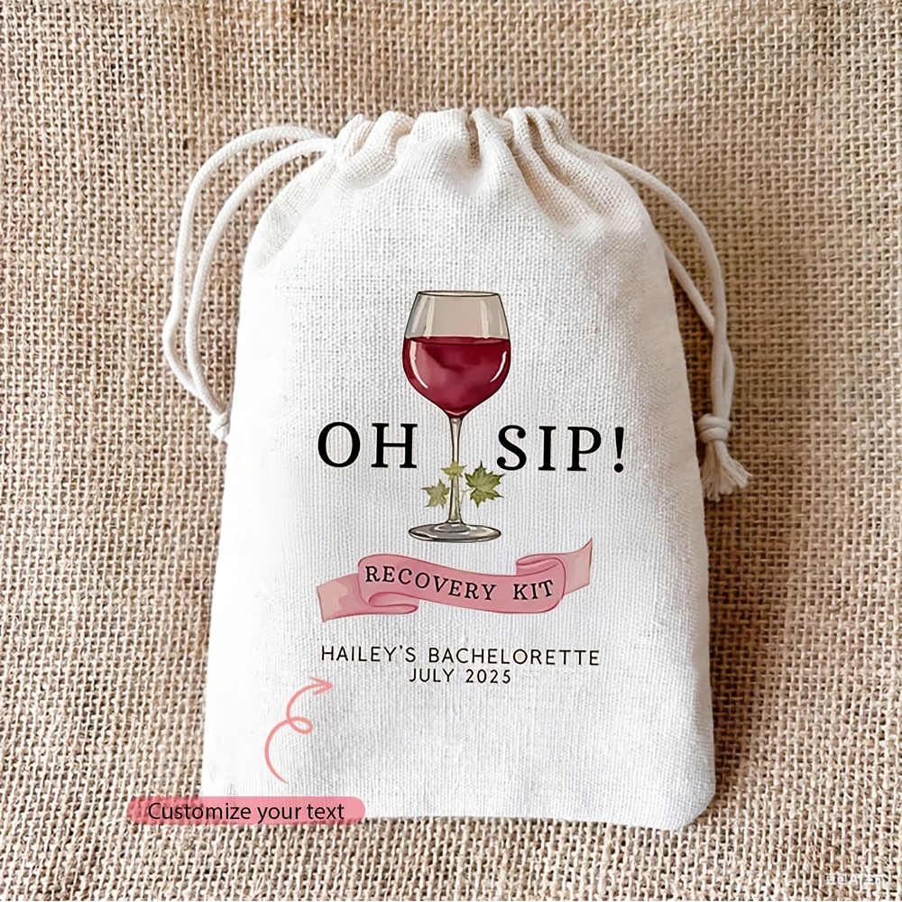TEMU Regalo para Ella/Él 5 piezas Personalizado Kit de Recuperación de Resaca Oh Sip Bolsas de Regalo Boda Tema Despedida de Soltero Despedida de