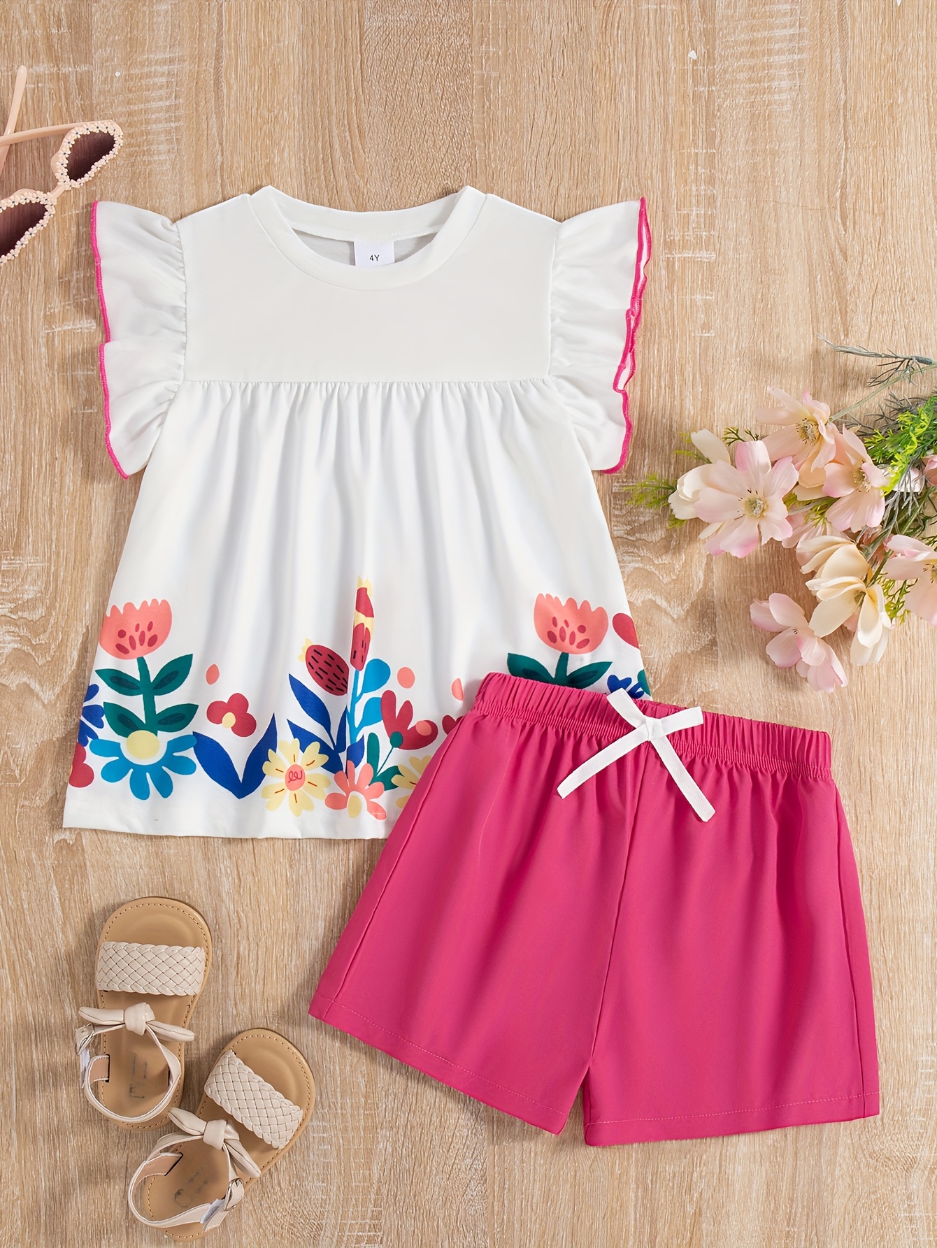 conjunto ropa casual niñas: estampado floral Temu Ecuador - Main Image