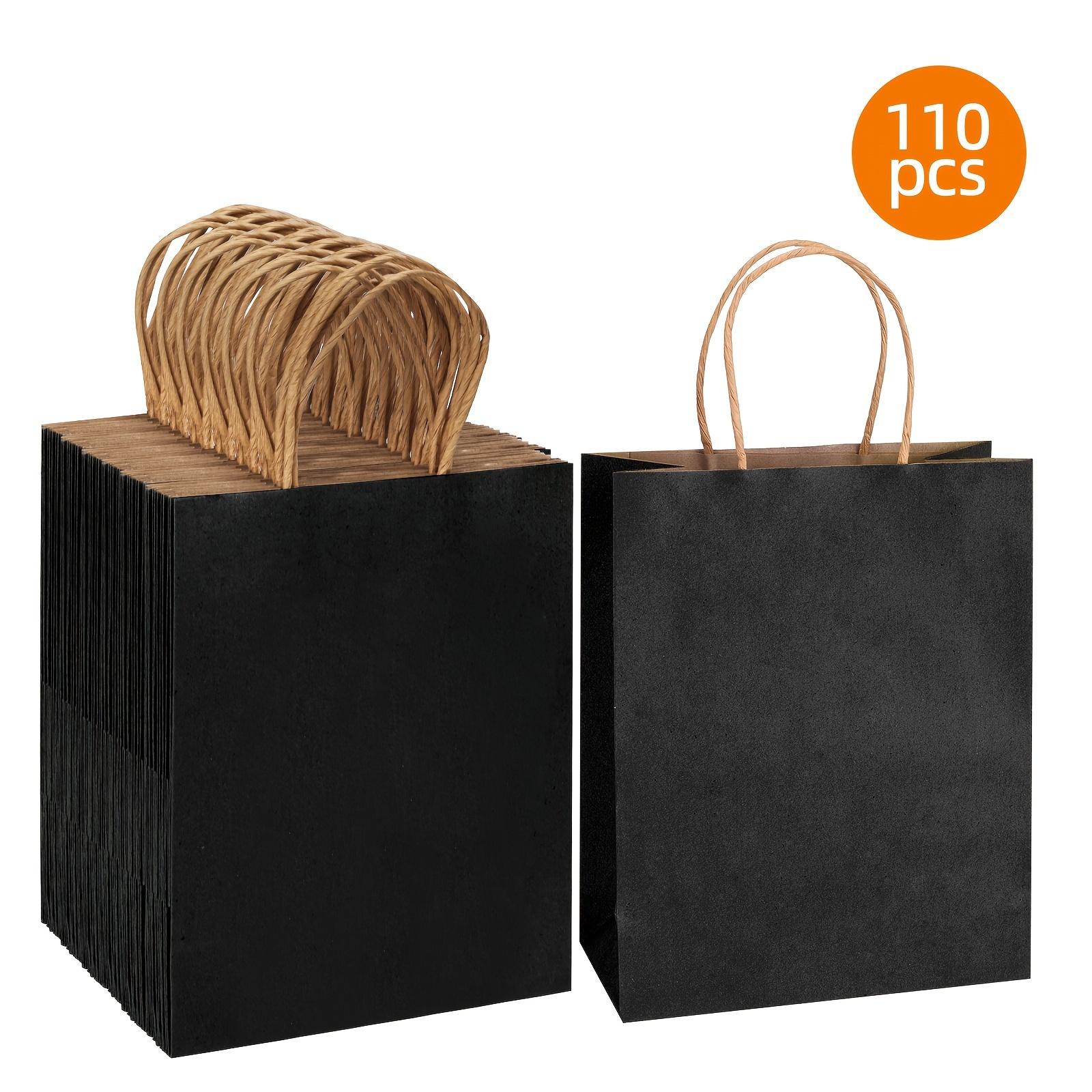 

110pcs Black Gift Bags Paper Gift Bags With Handles, Medium Sizes Gift Bags Bulk, Paper Bags For Small Business, Shopping Bags, Retail Bags, Party Bags, Favor Bags, 8x4x10 In