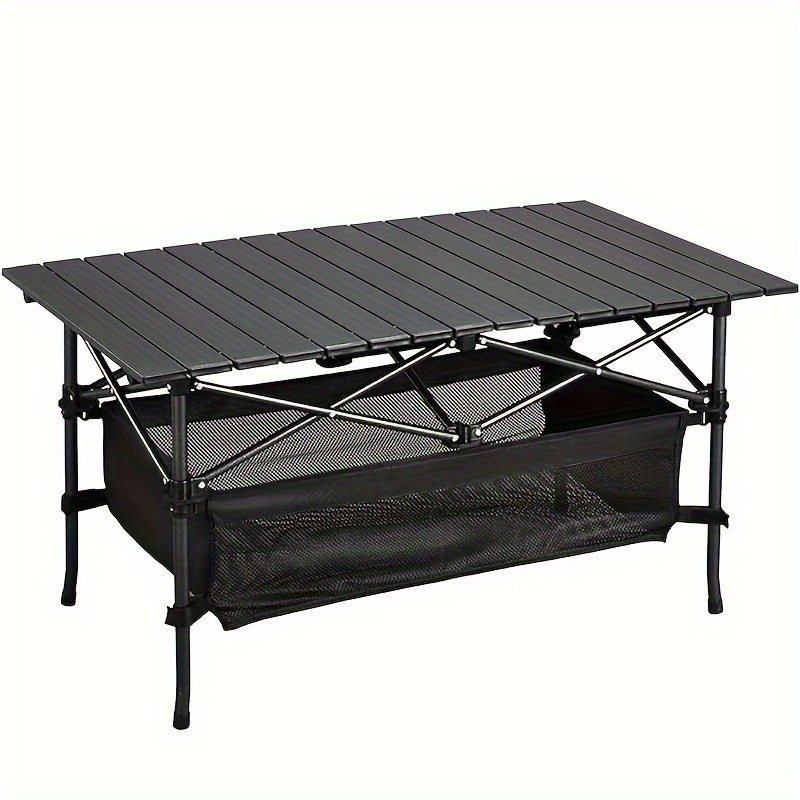 

1pc Portable Folding Camping Table, Lightweight Roll-up Picnic Table With Storage Bag, Easy Carry Outdoor Table, Casual Style, Black