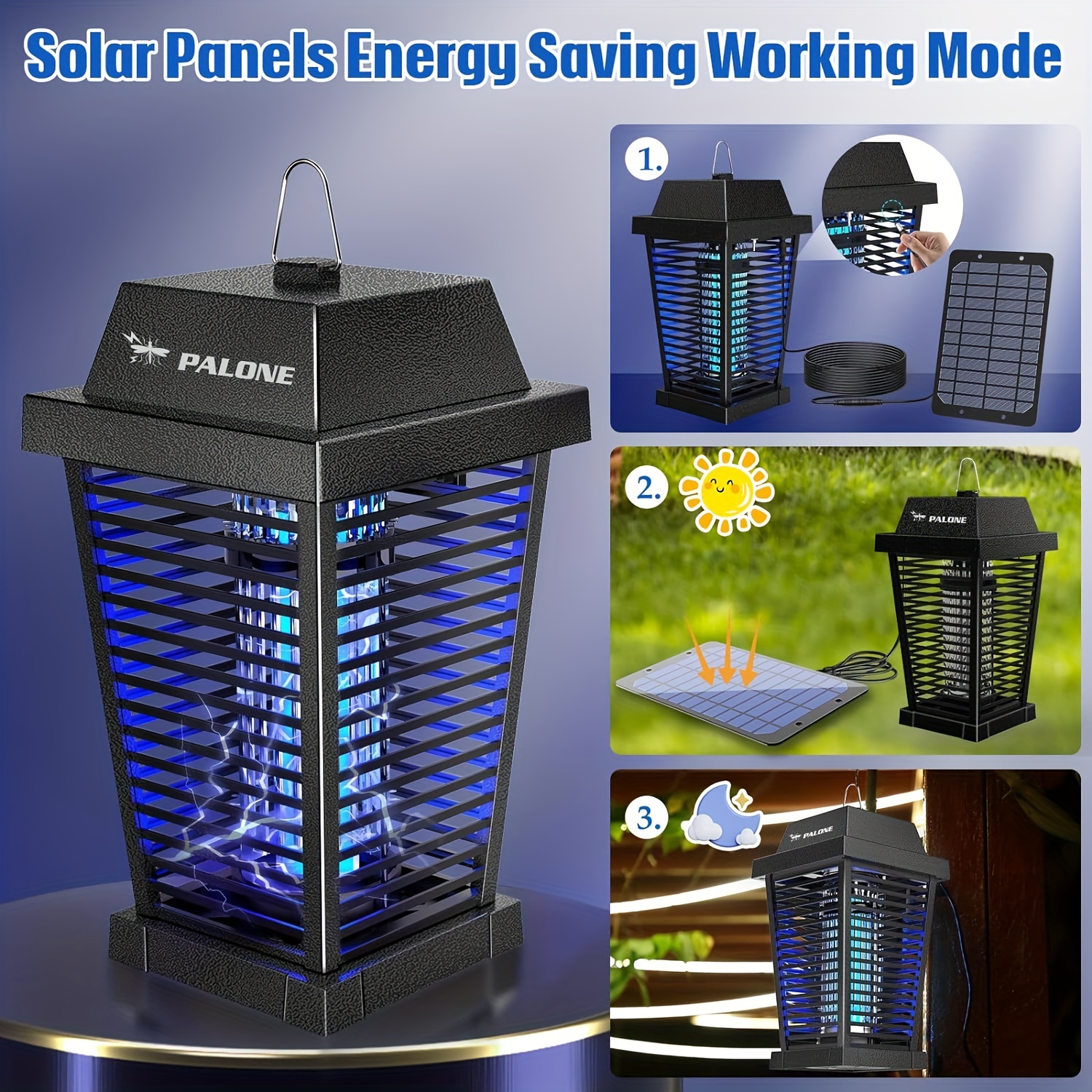 Solar Bug Zapper 4500v Electric Mosquito Zapper Outdoor Updated Fly