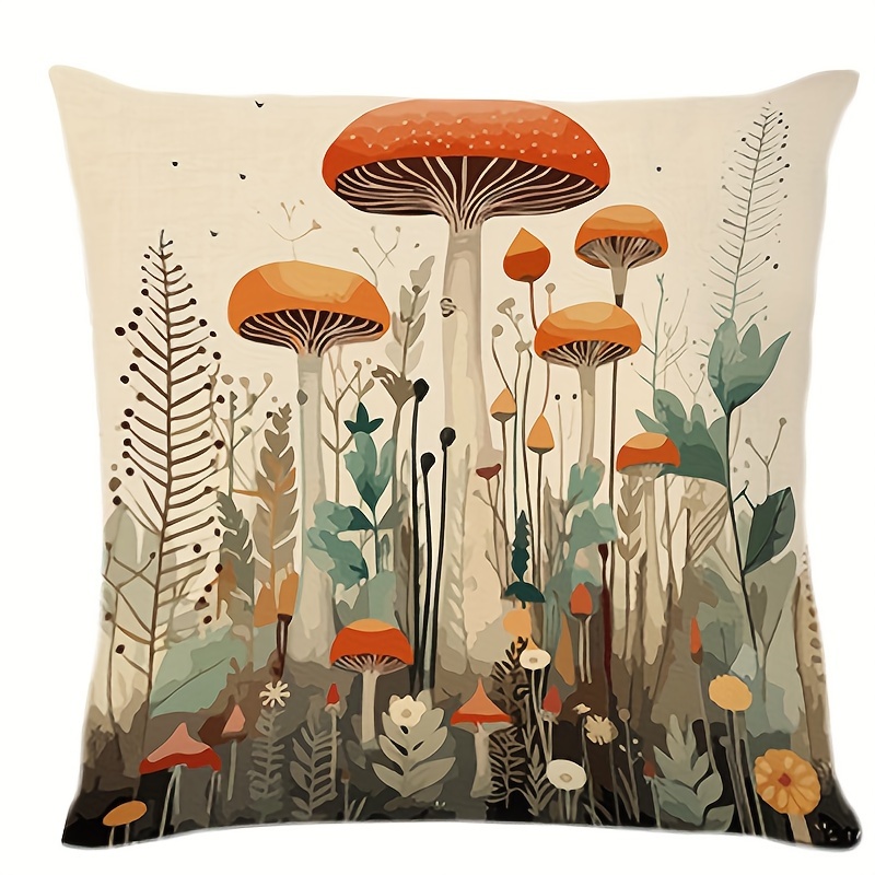   forest deer and mushroom polyester throw pillow cover contemporary woven style for   room bedroom and sofa decor zipper closure hand wash only pillow insert not included details 4