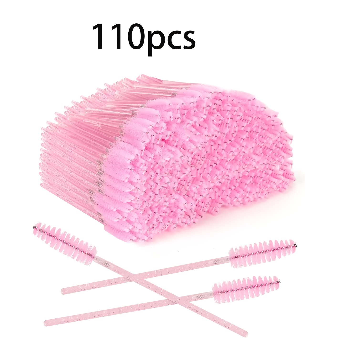 TEMU 110pcs, Brosses à cils rose cristal, Brosses à mascara, Bâtonnets à cils et Brosses à lèvres, Outils de Cosmétique pour extensions de cils,