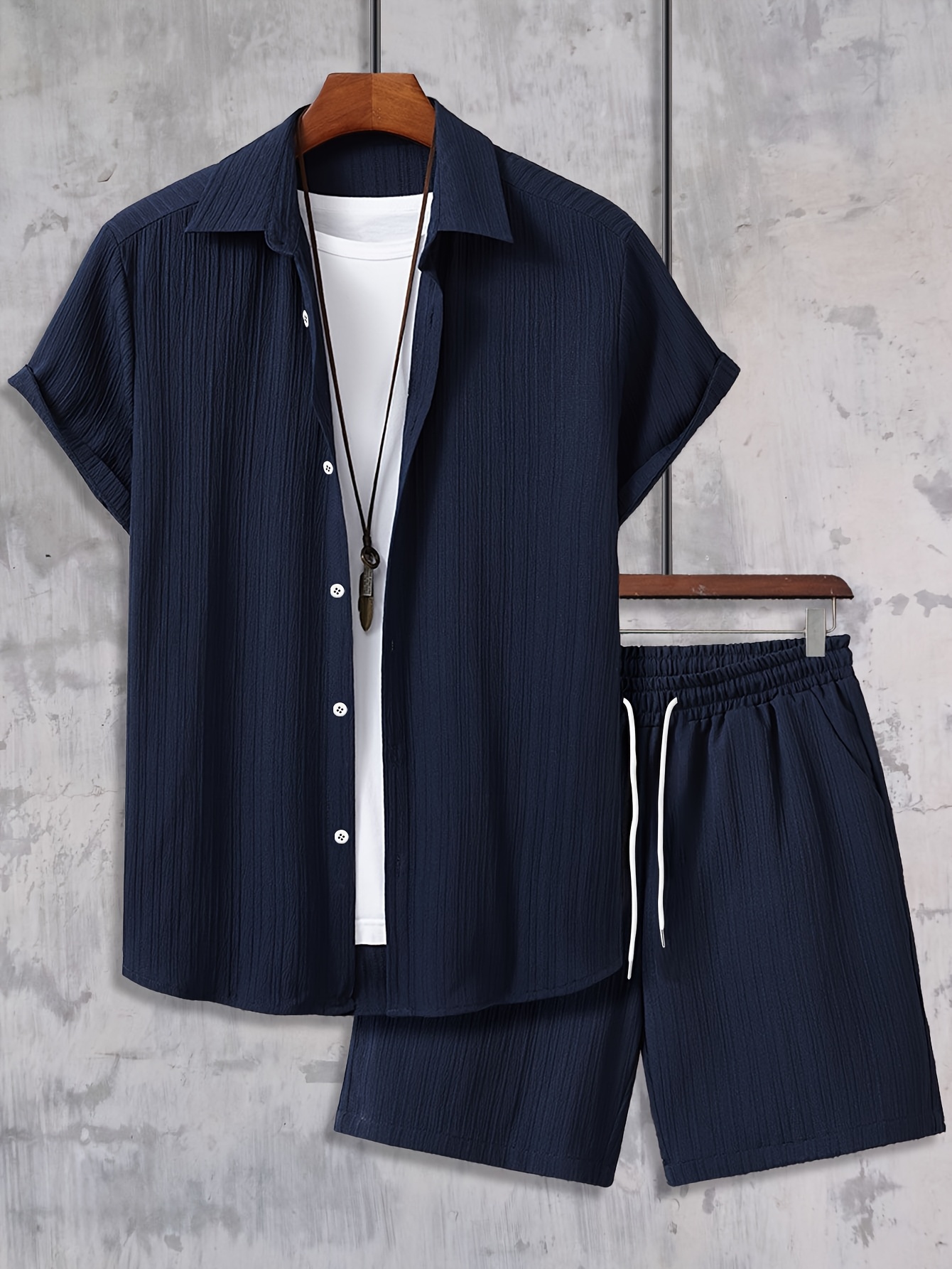 Ensemble 2 Pièces Homme Grande Taille - T-Shirt Manches Courtes + Short Coton Respirant, Taille Élastique Avec Cordon, Style Décontracté Été