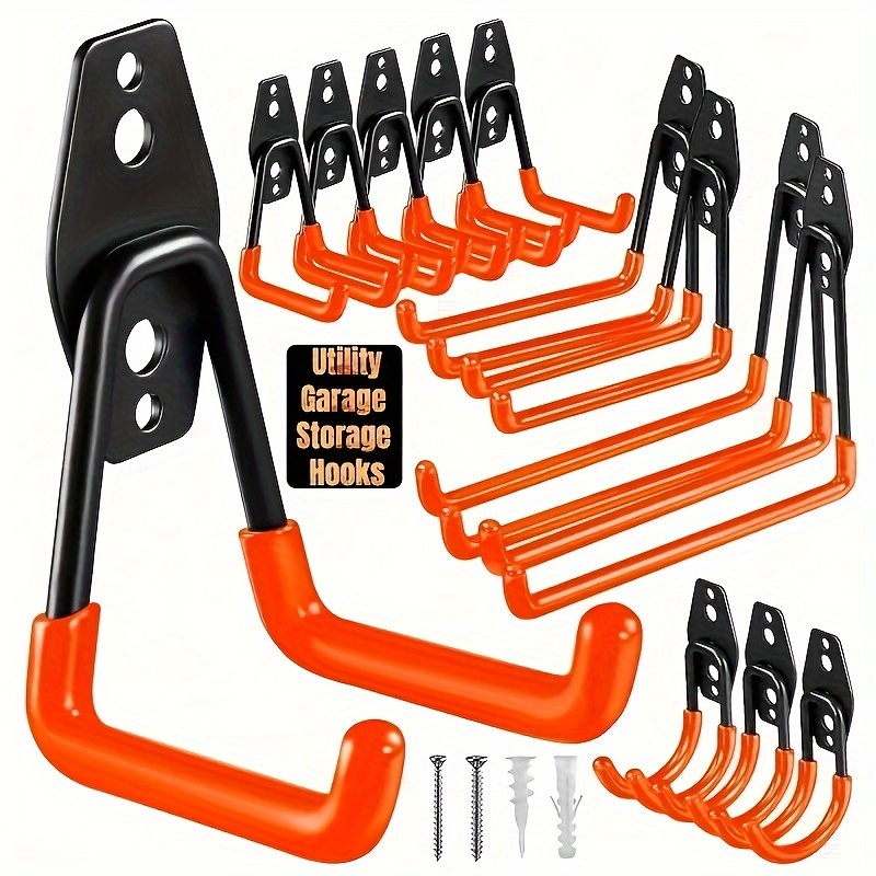 

Heavy-duty Utility Garage Hooks Set Of 4, Wall Mount Tool Holder Organizers For Garden Tools, Ladders, Bicycles - Metal Storage Hangers Without Electricity Use