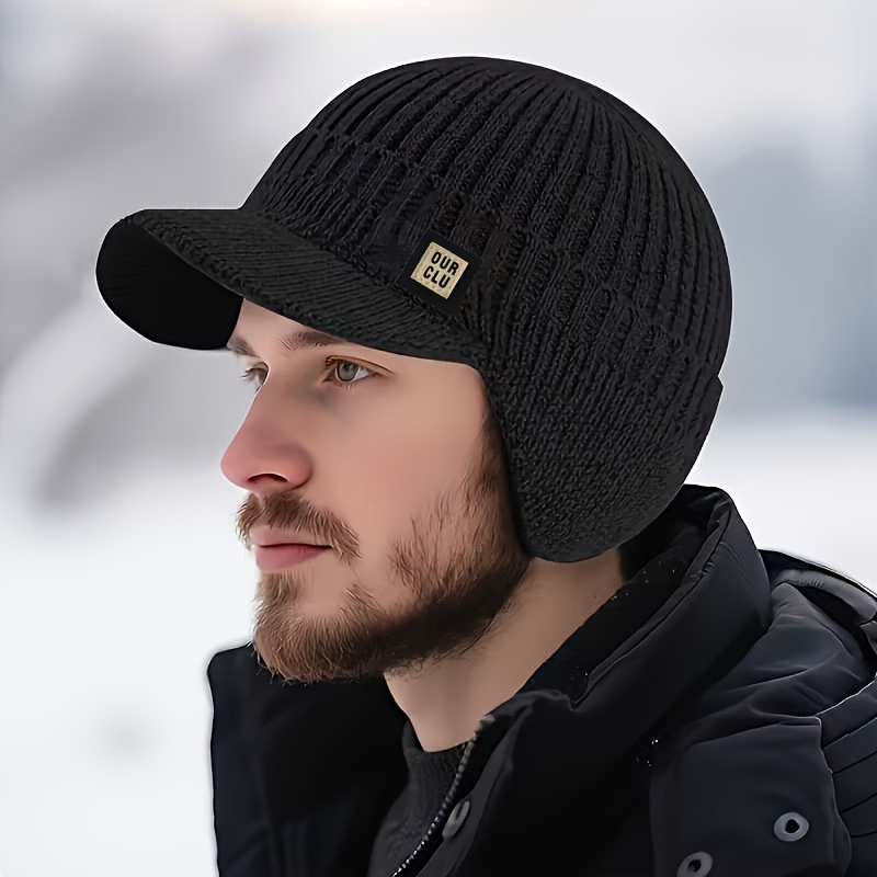 1pc Men's Winter -lined Thickened Cold-proof Warm Knitted Hat, Cycling Protective Knit Cap