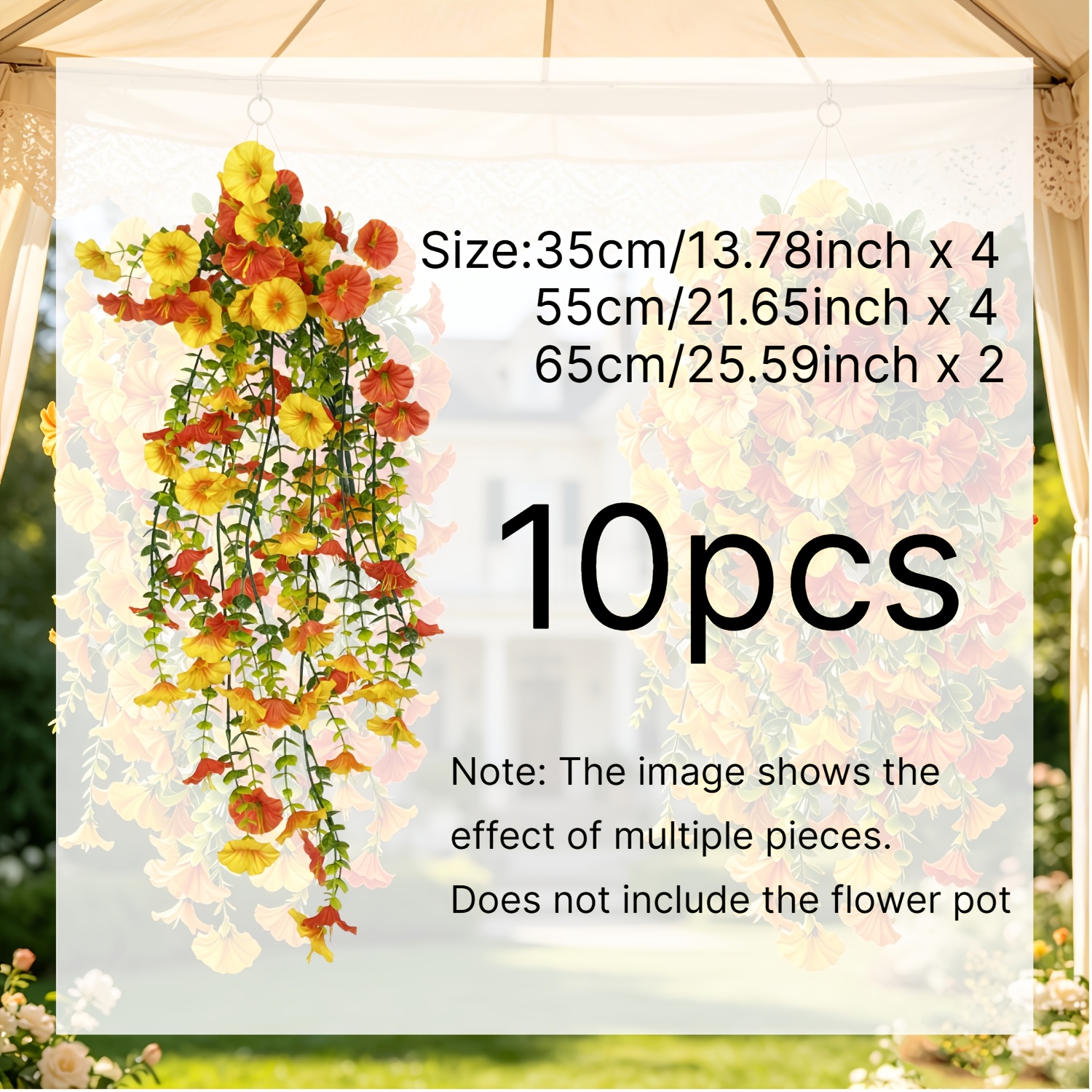 TEMU 10pcs Set Of Artificial Hanging Vines, Faux Orange-yellow Flowers, Realistic Fake Hanging Plants, Suitable For , Courtyards, Gardens, Indoor And