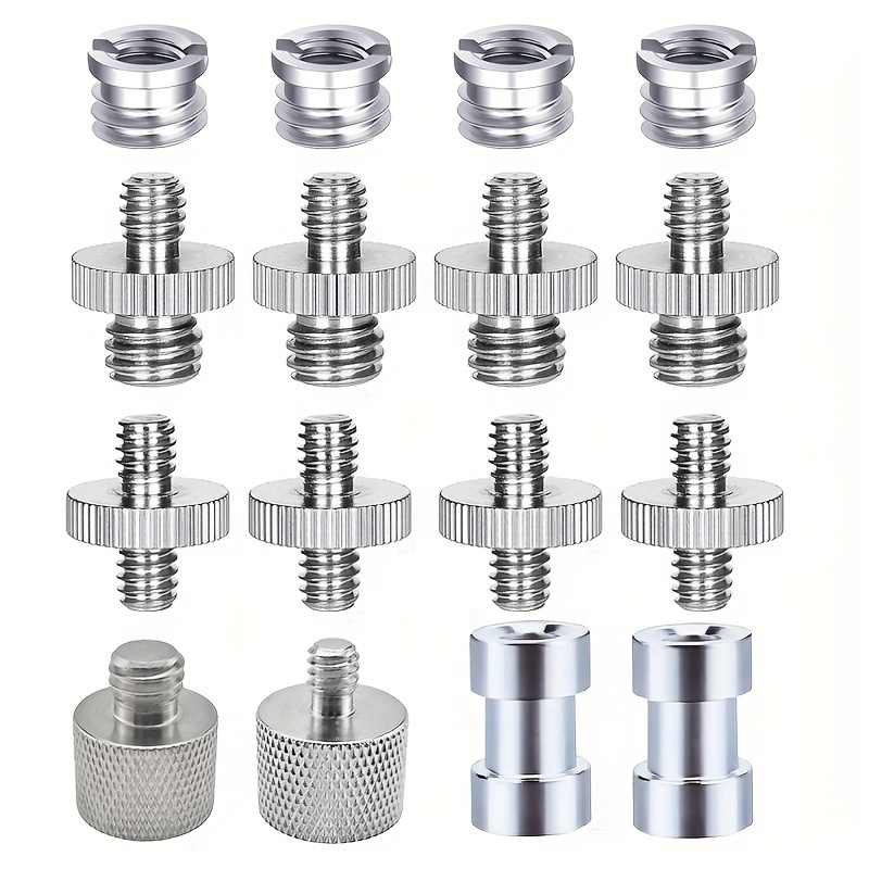 16/18/20pcs 1/4" To 3/8" & 3/8" To 1/4" Screw Adapter Set, Metal Camera Thread Converter, Universal Mount Additions For Tripod, Microphone Stand, Camcorder & Photography Equipment Installation