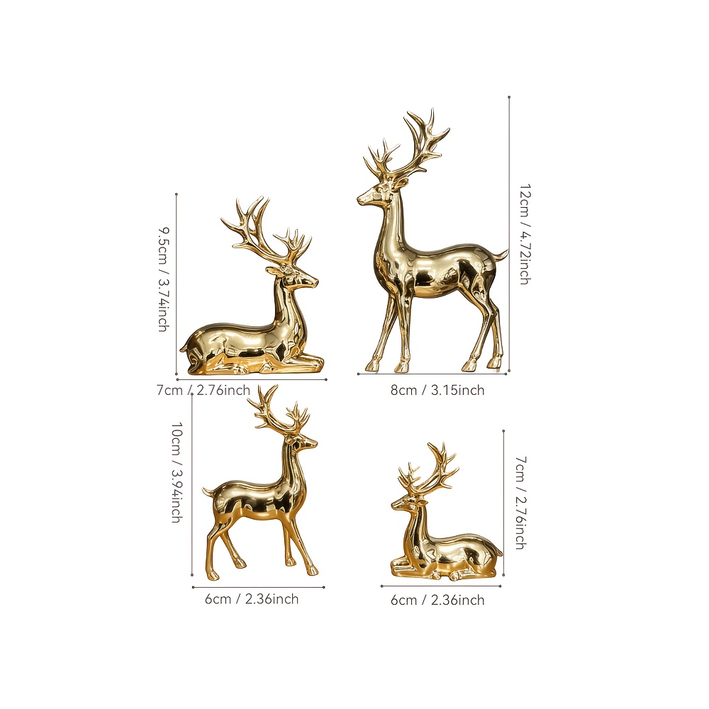 TEMU 4pcs Set Christmas Light Luxury Gold-plated Reindeer Family Sculptures, Mirror-finish Shiny Elk Ornaments, Style Christmas Elk Decorations,