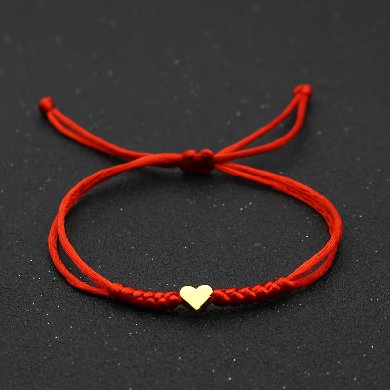 

Chic Adjustable Red Rope Bracelet With Heart Charm - Handcrafted, Versatile Accessory For Women, Everyday & Party Wear