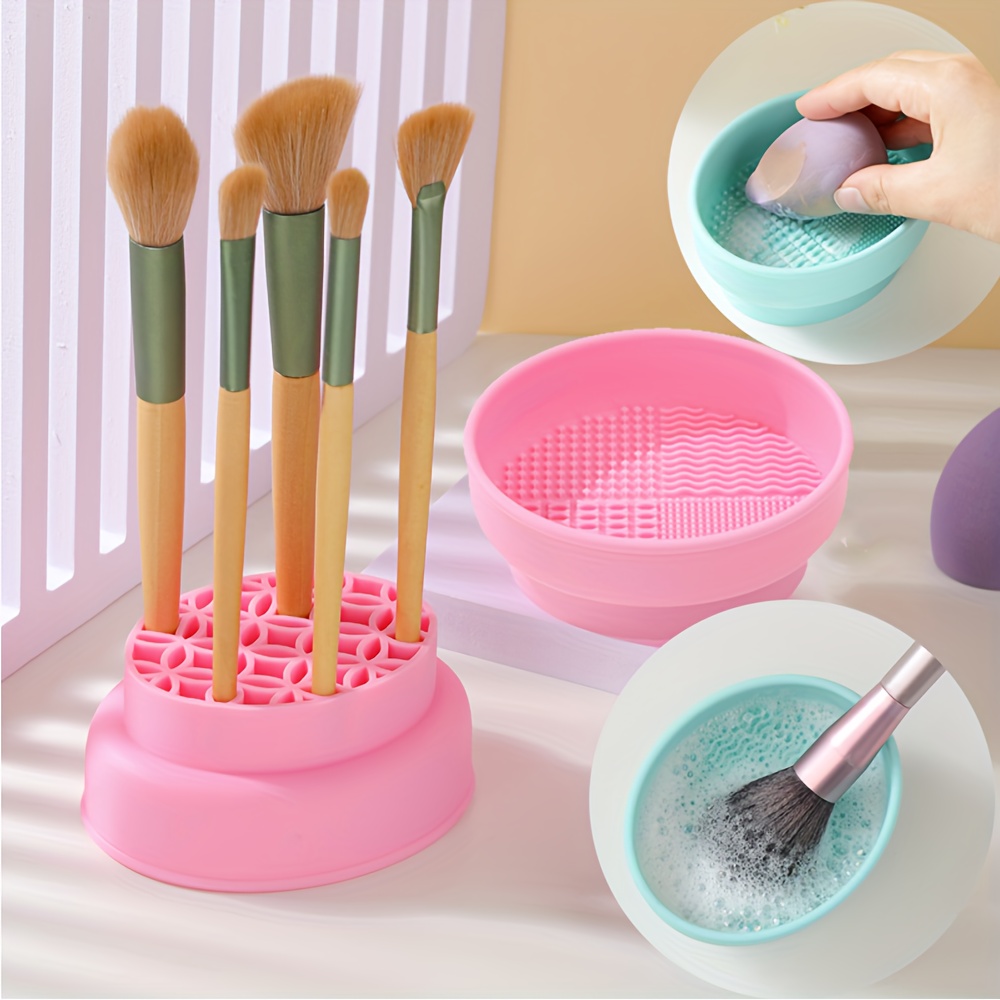 Limpiador de brochas de maquillaje, almohadilla de lavado de belleza de  silicona con soporte para secadora, herramienta cosmética portátil 2 en 1
