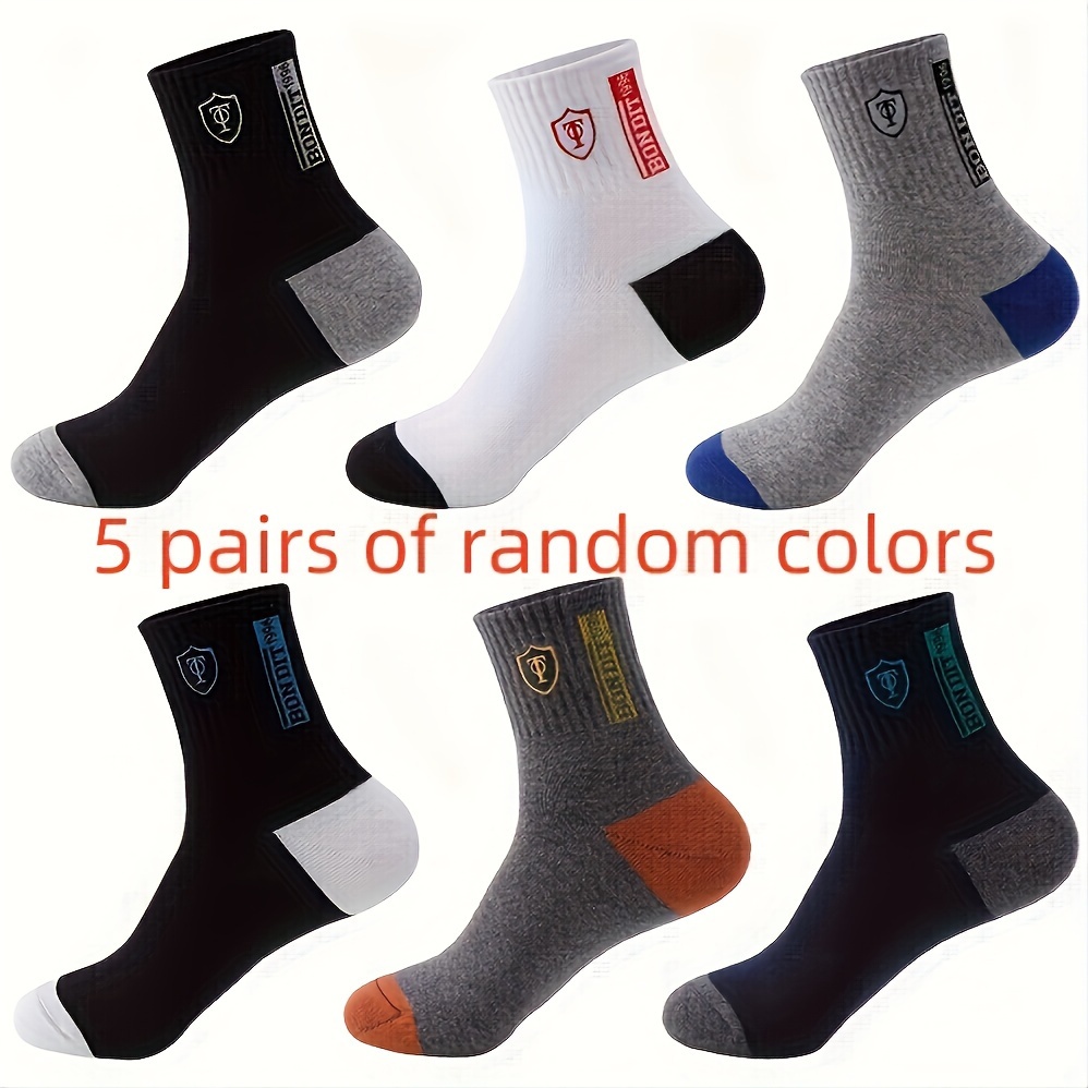 

5pairs Men's Crew Socks, Sweat Absorbing Anti-odor , For Daily And Outdoor Wearing