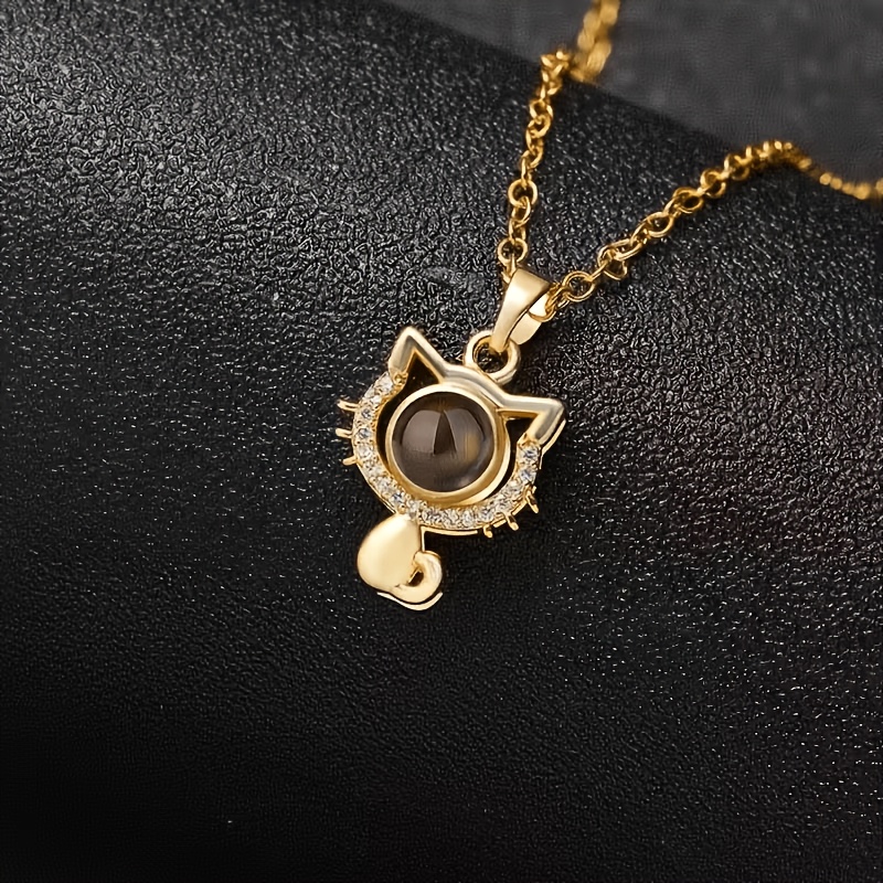 TEMU Custom Colored Photo Cat Projection Necklace, Printed Picture Pet Cat Pendant Projection Picture Necklace