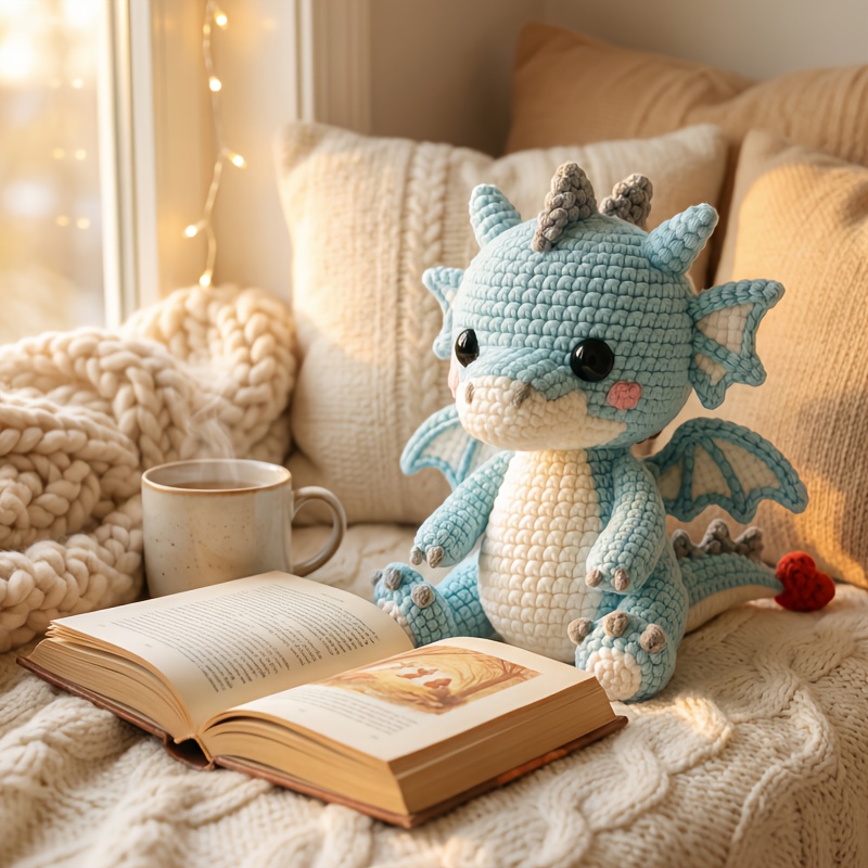 DIY Crochet Kit for Cute Blue Dragon Amigurumi