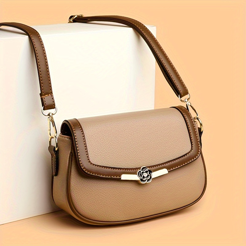 elegant two tone crossbody bag for women with adjustable strap anti theft   and stylish metallic floral accent   everyday use novelty purse details 7