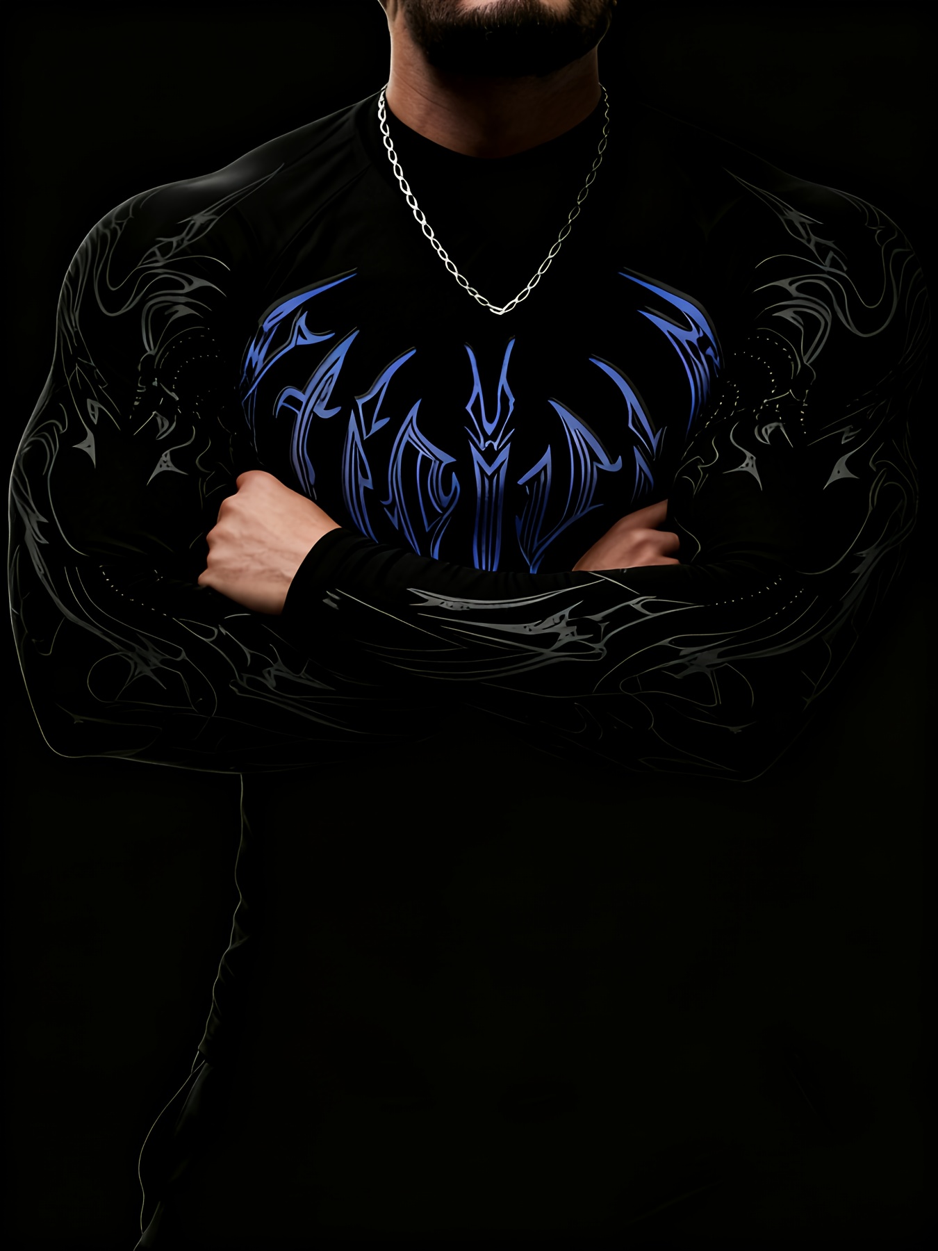 mens high neck   fit compression long sleeve shirt with geometric   design suitable for   fitness and casual   gray color block Product details 1