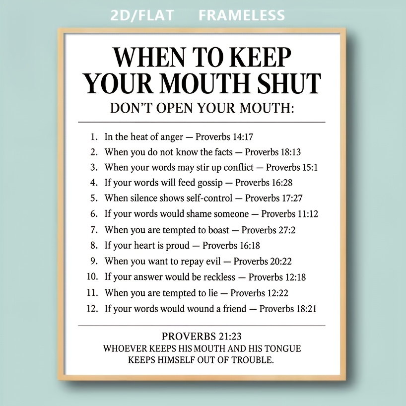 TEMU 2d Flat, 21:23 Bible Verse Poster - When To Keep Your Mouth Shut Suitable For Home Office Church Decor, Christian Religious Scripture Wall Art