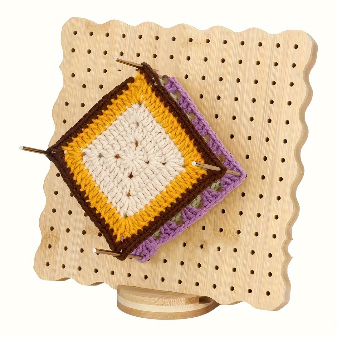 

1pc Khaki Bamboo Weaving Blocking Board With 49 Holes - Wooden Knitting Guide For Knitting And Crochet Projects