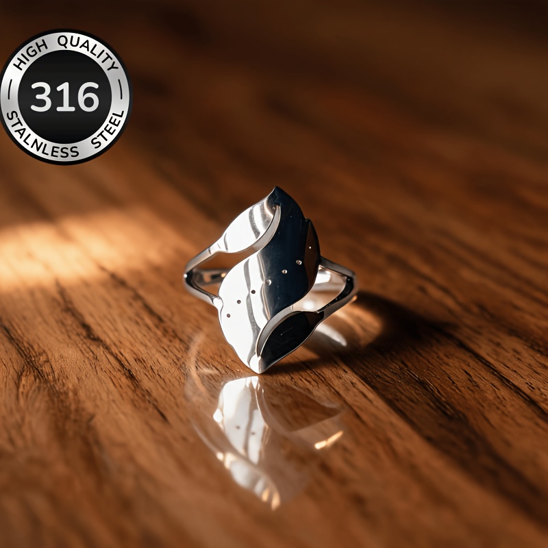 Women's High-Quality Stainless Steel Abstract Leaf Shape Open Ring