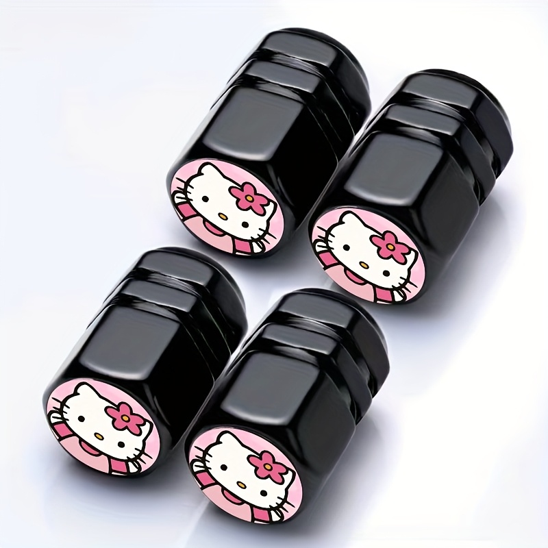 Image of 4pcs Hello Kitty Tire Valve Caps Kt01- Chrome Plated, Grip & Durability For Cars, Motorcycles, Trucks, Bikes - Wheel Accessories