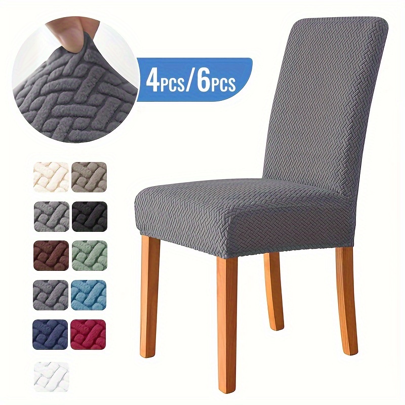 

4/6pcs Stretchable Polar Fleece Dining Chair Covers, T-shaped Mid-back Slipcovers In Assorted Colors - Machine Washable, Modern Home Decor, Chair Covers For Dining Chairs