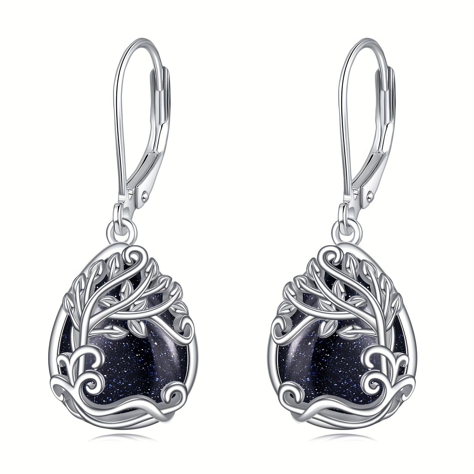 tree of life blue sandstone drop dangle teardrop earrings 925 sterling   of life leverback earrings for women jewelry gifts Product details 1
