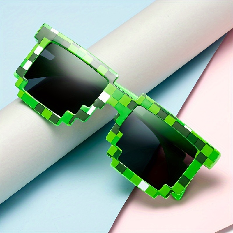 

1/3/5pcs Funny Cool Pixel Style Green Decorative Glasses, For Men Women Party Supply Photo Prop