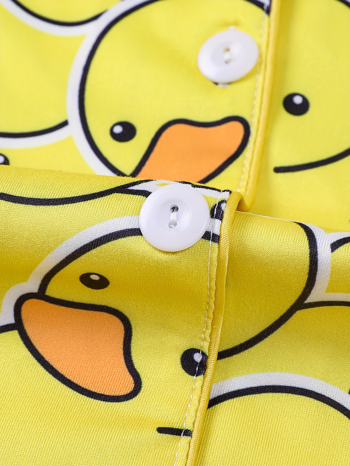 two piece cardigan long sleeved   with long pants pajama set featuring a small yellow duck print suitable for   as a home outfit with a lapel collar for women Product details 4
