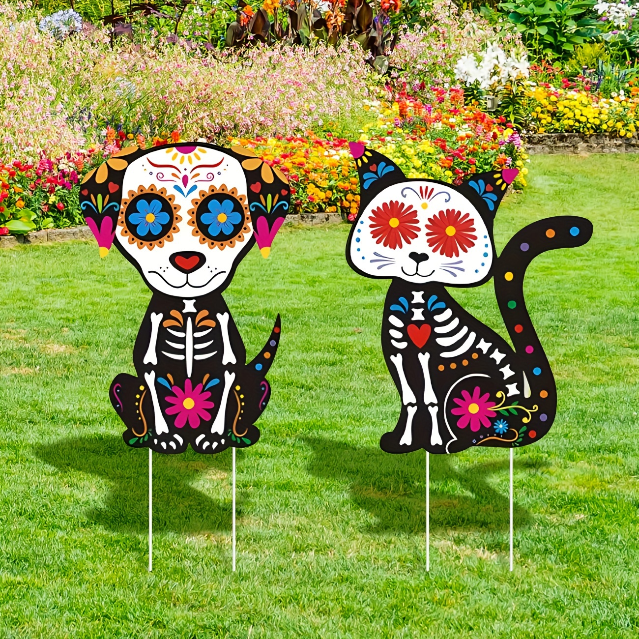 

Day Of The Dead Cat Yard Signs - 2pcs Halloween Outdoor Decorations, Dia De Los Muertos Sugar Waterproof Lawn Stakes, Plastic Festive Mexican Fiesta Garden Patio Decor, No-electricity