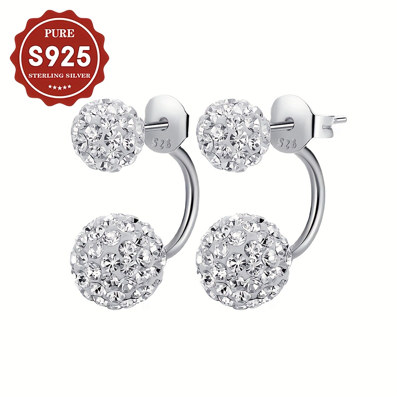 S925 Silver Double Ball Dangle Stud Earrings